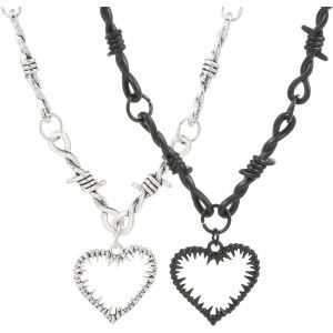 Kal-2 Pièces Gothique Coeur Collier Thron Coeur Pendentif Collier Punk Rock Hip Hop Hommes Et Femmes Collier - Noir Argent - Neuf