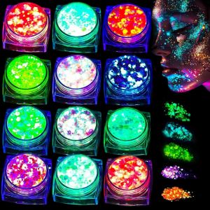 Kalanka-Paillettes De Corps, Lumineuse Paillettes Gel, 12 Couleurs Paillette Visage, Fluorescent Paillette Corps, Paillettes Cosm&eacute;tiques Paillet&eacute;s Pour Visage, Cheveux, Halloween, F&ecirc;te, No&euml;l - Neuf