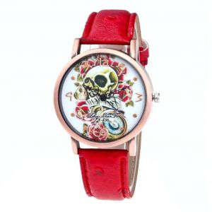Personnalit&eacute; Dame Montre Casual Femmes Cr&acirc;ne Forme Montre-Bracelet Concavoconvex Montre Bracelet (Rouge) - Neuf