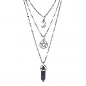 Moon Pentagram Collier Pentacle Crystal Chakra Collier Charm Pendentif Multi Couche Alliage Chaîne - Neuf
