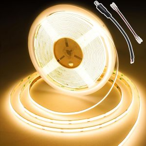 Ruban Led Cob 10m,384 Leds/M,24v 2700k Bande Led Avec Connecteur,Largeur 8mm,Cri 92+,Ruban Led Banc Chaud Pour Chambre À Coucher,Cuisine,Miroir,Armoire (Sans Alimentation) - Neuf