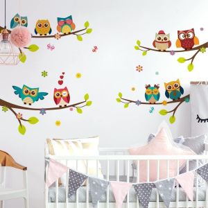 Trahoo-Stickers Muraux Enfants Animaux De La Forêt 9x Chouettes Mignonnes Sur Branches (120x100 Cm) I Autocollant Mural Chambre Bébé Animaux Arbre I Déco Murale Chambre Enfant Fille Garçon - Neuf