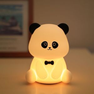 ERYI-Veilleuse Enfant , Panda Silicone Noir Et Blanc, 8 Led, Rechargeable Usb, Minuterie 30Min, 3 Niveaux De Luminosité, 8 Modes De Couleur, Câble Usb Inclus - Neuf