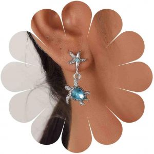Kalhx-Boucles D'oreilles Tortue &Eacute;toile De Mer En Cristal Boucles D'oreilles Tortue Saphir Boucles D'oreilles Pendantes &Eacute;toiles De Mer Boucles D'oreilles &Eacute;toile De Mer En Argent Boucles D'oreilles - Neuf