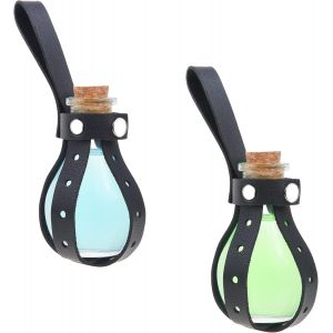 CAUC-petites bouteilles de potion 2x &iquest; Cosplay sph&eacute;rique transparent, sorcier, accessoire de costume de sorci&egrave;re &iquest; Bouchon en li&egrave;ge, support de manche en similicuir noir, boucle de ceinture - Neuf