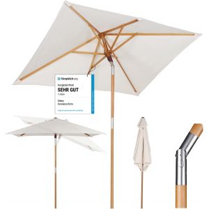 Ulteronixshop-Parasol Rectangulaire en Bois 200x150 cm pour March&eacute;/Jardin &iquest; UV50+ Inclinable avec Toile Recycl&eacute;e GRS Cr&eacute;me - Neuf