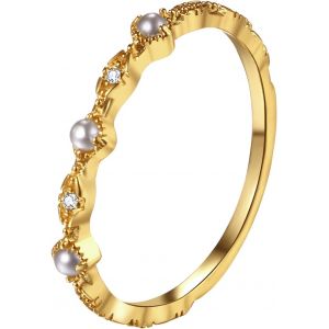 Yemaesre-Bague En Perles D'or Pour Femme Petite Bague De Perles Empilables Avec Zircones Bague De Mariage Commémorative Pour Les Fêtes - Un Cadeau Sophistiqué Pour Les Couples Et Les Filles Taille - Neuf