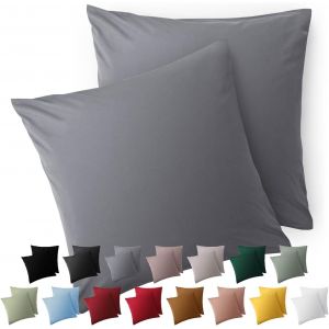 Tianyi-Taie Oreiller 80x80 Lot De 2 - Housse De Coussin Microfibre - Taies D'oreillers Avec Fermeture Enveloppe, Certifi&eacute;e Oeko-Tex, Extra Douce Et Lavable - Gris - Neuf