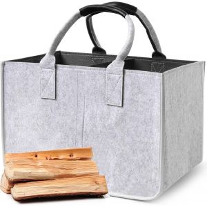 SJZG-Panier &Agrave; Provisions En Feutre De 30 L Avec Poign&eacute;e En Cuir, Bords Finement Ourl&eacute;s, Robuste Et Durable, Sac En Feutre Pliable, Convient Pour Le Transport Du Bois, Les Sacs De Plage (Gris Clair Et - Neuf
