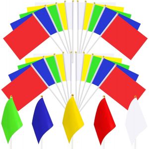MEVRONISSHOP-100 Drapeaux &agrave; Main Mini Petit Drapeau avec Baton 20 Chacun en Rouge Jaune Vert Bleu Blanc 14 x 21 cm DIY pour F&ecirc;tes Anniversaires &Eacute;v&eacute;nements D&eacute;corations Mariages F&ecirc;tes Th&eacute;matiques Multi - Neuf