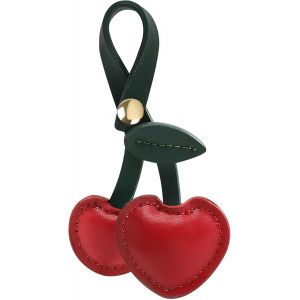 asas-Porte Clef Cuir Cerises,Porte Clef Femme En Cuir Pu,Porte Clé Femme Accessoire Voiture Femme Porte Bonheur Femme Bag Charm,Porte Cle Cerise Cadeaux D'Anniversaire Pour Femmes - Neuf