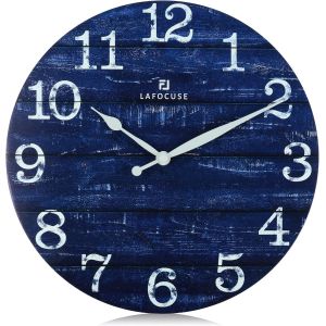 FCHHK-Horloge Murale Bois Silencieuse Retro, Rustique Vintage Pendule Murale Bleu, Shabby Chic Deco sans Tictac Maison Salon Cuisine Chambre Bureau 30cm - Neuf
