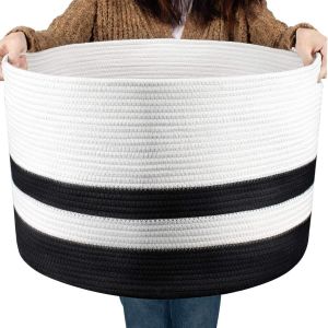 Panier à Linge 50L en Corde de Coton, Corbeille à Linge Sale avec Poignées 38x38x35cm, Bac de Rangement pour Vêtements, Jouets, Serviettes - Pour Chambre ou Salle de Bain - Multicolore - Neuf