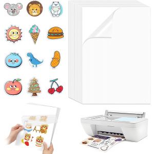 Papier Autocollant Transparent,25 Feuilles Autocollant en Vinyle Imprimable,Autocollants Vinyle Jet D'encre A4,Film Autocollant Papier D'impression,Pour Etiquettes DIY - Neuf