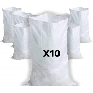KALANKA-- 10 Sacs à Gravats, 55 x 95cm, 55kg, Résistant et Réutilisable, En polypropylène tissé blanc, Sable, Terre, Gravier, Jardinage, Chantier, Dechets constructions - Neuf