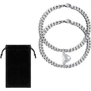 Bracelets Pour Femme Bracelet Couple Magn&eacute;tique,Bracelet Assorti,Bracelet Aimant&eacute; En Acier Inoxydable (Bracelet Couple Argent + 1 Pochette Velours Noir) - Neuf