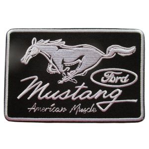 Patch Mustang American Muscle Noir Et Blanc 12x8 Cm Ecusson Thermocollant - Neuf