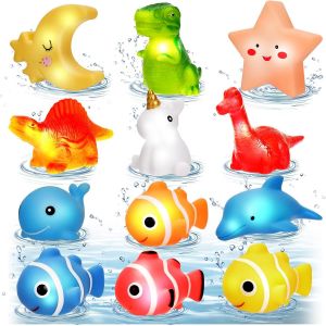 KAL-12 Pièces Jouets De Bain Bébé, Jeux De Bain Pour Bebe Enfant 1 2 3 4 Ans, Jouets De Bain Lumineux Pour Bébé, Jouet Bebe 1 2 3 4 An Cadeau Enfant, Jouets De Bain Lumineux Avec Led - Neuf