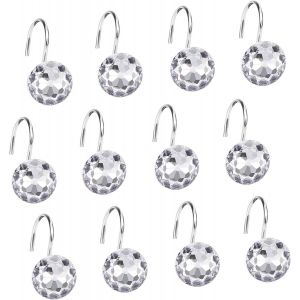 Lot de 12 anneaux de rideau de douche en strass, crochets de rideau de douche en cristal blanc, crochets de rideau de douche décoratifs blancs - Neuf