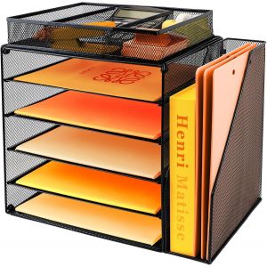 Bac à courrier à 6 niveaux avec porte-documents vertical,organiseur de fichiers de bureau avec tiroir,plateaux de classement de bureau A4,porte-magazines et documents pour bureau à domicile,noir - Neuf