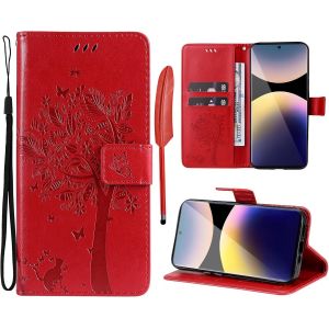 - Case For Xiaomi Note 14 Pro 5G / Poco X7 5G Case Folio Protective Cover Pu Leather Wallet Silicone [Magnetic Closure][Card Slots][Stand Feature]-Red - Neuf