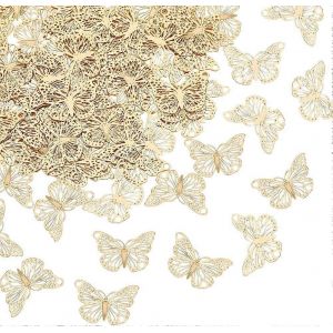 80 Breloques Papillon Plaqu&eacute;es Or 18 Carats, Connecteurs En Acier Inoxydable, Ornements En M&eacute;tal Grav&eacute;, Maillons Papillon Pour La Cr&eacute;ation De Boucles D'oreilles Et Bracelets. - Neuf