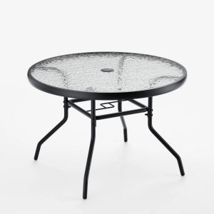 Table De Jardin Ronde 70 X 70 X 45,5 Cm Avec Trou Pour Parasol Et Surface Lisse Style Moderne En Verre Tremp&eacute; Noir Helloshop26 20_0017036 - Neuf
