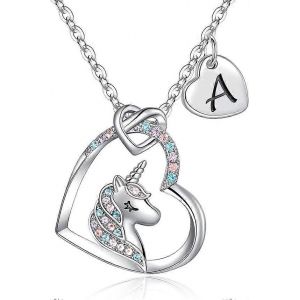 Licornes Cadeaux Pour Les Filles - Or 14 Carats / Or Blanc / Or Rose Plaqué Cz Coloré Pendentif Licorne Colliers Pour Filles Bijoux Initiale Collier Licorne - Neuf