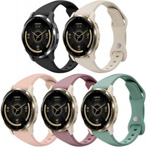 Letnerny-Lot De 5 Bracelets De Sport Fins De 18 Mm Compatibles Avec Garmin Venu 3s / Vivoactive 4s / Venu 2s / Vivomove 3s, Fin En Silicone Souple Pour Garmin Forerunner 255s/265s, Homme Et Femme - Neuf