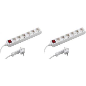 7430880 Multiprise 6 Prises - Fiche Extra Plate - C&acirc;ble de 2 m - Blanc - Int&eacute;rieur IP20 - Interrupteur Lumineux/Multiprise/Multiprise avec Prise Plate (Lot de 2) - Neuf