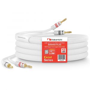 MEVRONISSHOP-Excel Series Fiche banane plaqu&eacute;e or 24 carats avec c&acirc;ble de haut-parleur 99.9% en cuivre sans oxyg&egrave;ne (OFC) tress&eacute; robuste pour amplificateur Hi-Fi &iquest; Blanc (12 AWG / 10 pieds / 3.0 m) - Neuf