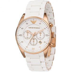 Emporio Armani Ar5919 Rose Gold Sports White Silicone Chronograph Watch - Neuf
