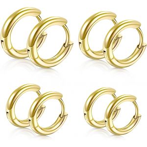 Kal-Boucles D'oreilles En Or Pour Femme 12/14/16/18 Mm Boucles D'oreilles Hypoallerg&eacute;niques Boucles D'oreilles Cr&eacute;oles En Acier Inoxydable Pour Hommes, Femmes, Gar&ccedil;ons Et Filles - Neuf