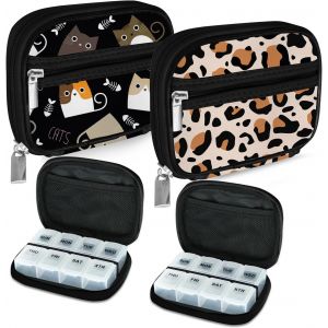 Pilulier Semainier Pilulier Medicaments 7 Jours Semainier Medicament Boîtes À Pilules De Voyage Avec Étui À Fermeture Éclair Pour La Médecine,La Vitamine,Le Supplément-Noire 03+Marron 02 - Neuf