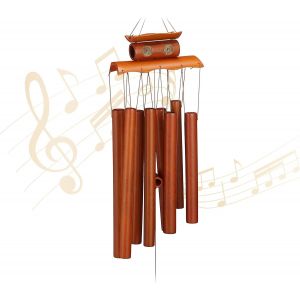 Carillon à Vent en Bambou,à Suspendre,Sons apaisants,H x L 60 x 14 cm,pour intérieur et extérieur,Marron - Neuf