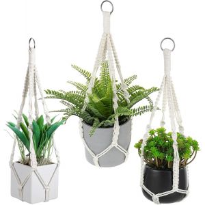 TEPPE-3 Pièces Macramé Support Pots Fleur, Pot de Fleurs à Suspendre Suspension Plante Coton Plantes Support Suspendu pour Intérieur Extérieur Balcon Décoration Jardin Style Bohême - Neuf