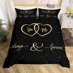 Sjzg-Mr Mrs Parure De Lit 240x260cm Toi Et Moi Housse De Couette Pour Couple Amoureux Hommes Femmes Funny Quotes Housse De Couette Or Et Noir Mariage Romantique Th&egrave;me Respirant Room Decor - Neuf