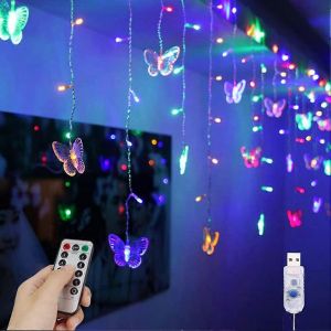 Guirlande Lumineuse Papillon De 4 M (13 Pi) Avec 96 Led, 8 Modes D'&eacute;clairage Et T&eacute;l&eacute;commande, Id&eacute;ale Pour La D&eacute;coration De Jardin, Mariage Et No&euml;l (Multicolore). - Neuf