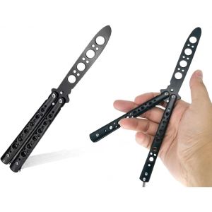 Oayew-Couteau Papillon Pour La Pratique, Entra&icirc;neur De Papillons Avec Couteau D'entra&icirc;nement &Agrave; Lame Non Aiguis&eacute;e, Lame Non Tranchante Pour D&eacute;butants (Noir) - Neuf