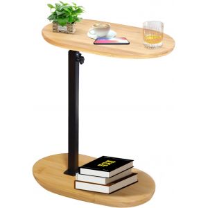 Ulteronixshop-Table d'Appoint en Forme de C R&eacute;glable en Hauteur Petite Table Basse Lat&eacute;rale en Bambou et M&eacute;tal Bout De Canape pour Salon, Salle de Bain, Lit, Canap&eacute; et Caf&eacute; - Neuf