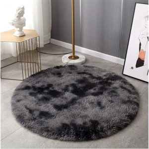 Tapis Moderne D&eacute;coratif Pour Chambre, Tapis Moelleux Pour Salon, Tapis Rond Doux, Tapis Antid&eacute;rapant Pour Chambre, Tapis De Sol Color&eacute;. (Gris Fonc&eacute;, 120 X 120 Cm) - Neuf