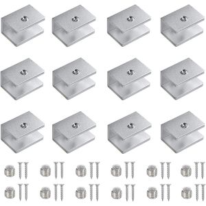 Pinces à verre 12 pièces, support de cloison en verre réglable, support d'étagère murale en verre de 8 à 10 mm, supports d'étagère en aluminium, pour salle de bain et balcon (avec vis) - Neuf