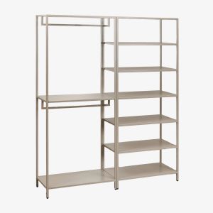 Armoire Modulaire Ouverte Janine 2 Pièces Avec Portant Et Étagères En Acier Moka Brown - Neuf