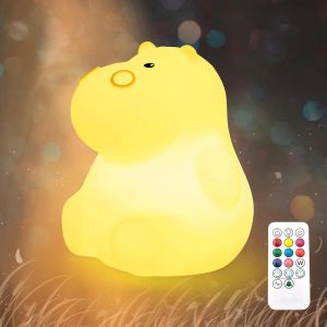 KALANKA-Veilleuse pour enfants, hippopotame, avec t&eacute;l&eacute;commande, 7 couleurs, lampe kawaii, d&eacute;coration d'int&eacute;rieur, rechargeable par USB, jolie lampe cadeau pour b&eacute;b&eacute;, enfants, tout-petits (04-Hippo) - Neuf