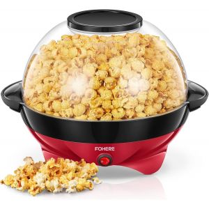 NouvelHorizonstore-Machine a Pop Corn, 5,5 L Machine &agrave; Pop Corn, Plateau Amovible, Rev&ecirc;tement Antiadh&eacute;sif, Silencieux et Rapide, Couvercle Transparent Pouvant &ecirc;tre Utilis&eacute; Comme R&eacute;cipient (Rouge) - Neuf