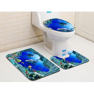 Ensemble de 3 tapis de bain antid&eacute;rapants avec couvre-abattant et tapis de socle. - Neuf