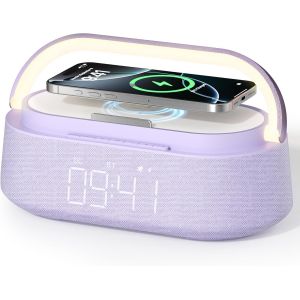 ChenQuanSarl-Haut-Parleur Bluetooth Avec Chargeur Sans Fil, Radio Fm, Veilleuse Led Réglable, Double Haut-Parleurs Sans Fil, Charge Sans Fil 15 W, Bluetooth 5.0 (Violet) - Neuf