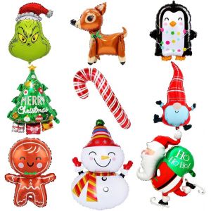 TRAHOO-9 Pi&egrave;ces Ballons de No&euml;l XXL en Aluminium - P&egrave;re No&euml;l, Pain d'&Eacute;pices, Sapin G&eacute;ant, Pingouin - D&eacute;coration pour F&ecirc;te et Anniversaire - Neuf
