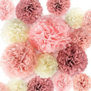 Senior-Lot De 12 Pompons En Papier Rose Rose &Agrave; Suspendre - Fleurs En Papier Rose - D&eacute;coration De Mariage, Anniversaire, F&ecirc;te De Bachelorette Et D&eacute;corations Boh&egrave;me[L809] - Neuf