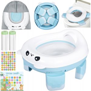 Chenquansarl-Pot Pliable Pour B&eacute;b&eacute; &iquest; Toilette D'apprentis 3-En-1 Avec Sacs Jetables, Sac De Rangement, Autocollants & Design Anti-D&eacute;rapant &iquest; Cha Dappoint Pour Enfants En Voyage (Bleu) - Neuf
